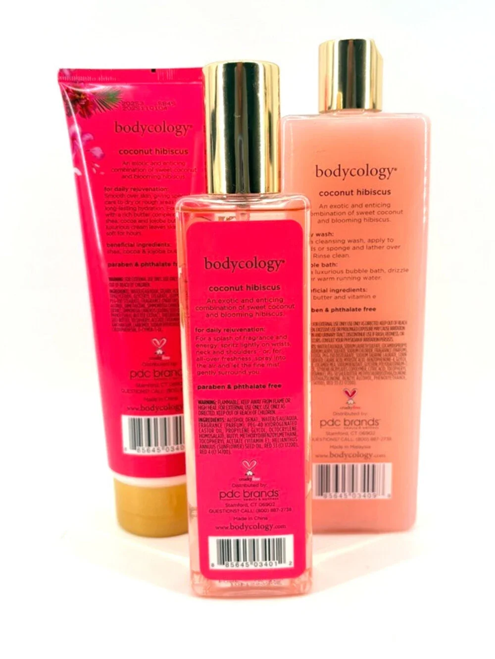 New Bodycology 3 Piece Set Mist Body Wash Body Cream Coconut Hibiscus